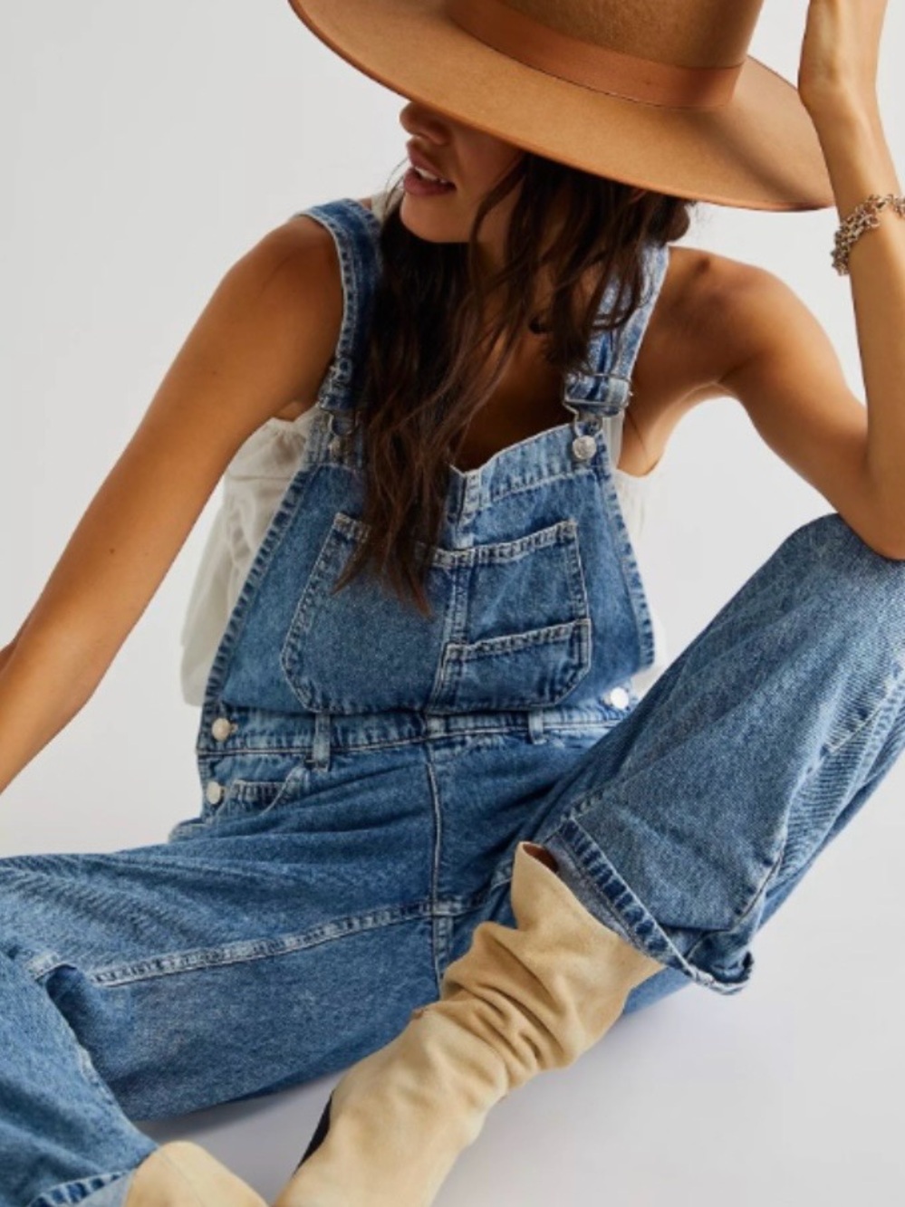 Free People We The Free Ziggy Denim Overalls Size L